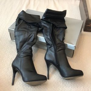 Black Thigh High Leather Boots